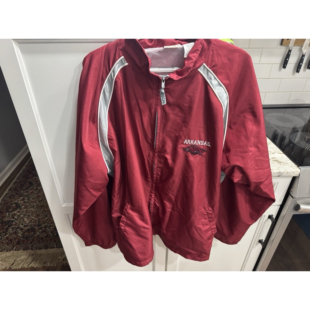Arkansas Red Full-Zip Windbreaker with Silver Accents